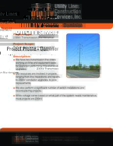 Project Profile - Dominion Project Type: 230kV Transmission Maintenance Project Scope: Perform system-wide maintenance for Dominion’s transmission system.