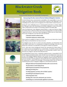 Blackwater Creek Mitigation Bank Environmental Solutions for Sustainable Development Announcing The New Central Florida Wetland Mitigation Solution In Central Florida today, environmental sustainability is the responsibi