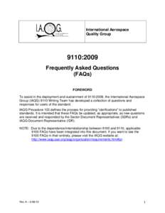 International Aerospace Quality Group 9110:2009 Frequently Asked Questions (FAQs)