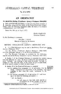 No. 13 of[removed]AN ORDINANCE To amend the Betting (Totalizator  Agency) Ordinance[removed].