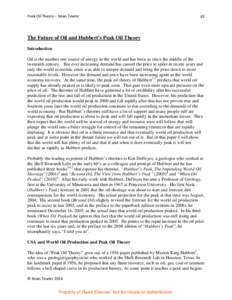 Peak Oil Theory – Brian Towler  p1 The Future of Oil and Hubbert’s Peak Oil Theory Introduction