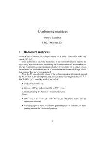 Conference matrices Peter J. Cameron CSG, 7 October 2011