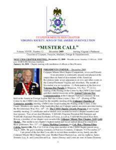 CULPEPER MINUTE MEN CHAPTER VIRGINIA SOCIETY, SONS OF THE AMERICAN REVOLUTION “MUSTER CALL” Volume VXVIV, Number 12