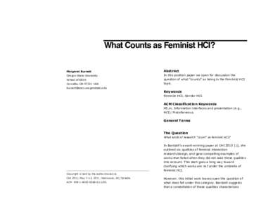 What Counts as Feminist HCI? Margaret Burnett Abstract  Oregon State University