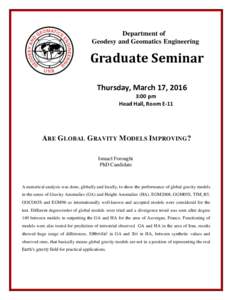Department of Geodesy and Geomatics Engineering Graduate Seminar Thursday, March 17, 2016 3:00 pm