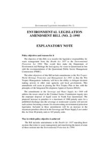 1 Environmental Legislation Amendment (No. 2) ENVIRONMENTAL LEGISLATION AMENDMENT BILL (NO[removed]EXPLANATORY NOTE
