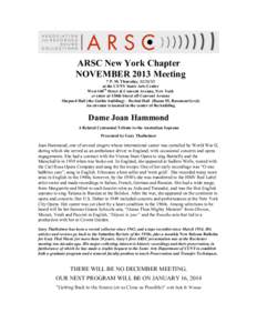 ARSC New York Chapter NOVEMBER 2013 Meeting 7 P. M. Thursday, at the CUNY Sonic Arts Center West 140th Street & Convent Avenue, New York or enter at 138th Street off Convent Avenue