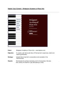 Digital: Copy Content – Bridgeport Academy of Piano Arts  Client: Bridgeport Academy of Piano Arts – www.brpiano.com