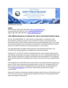 State Officials Respond to an Outbreak of E. Coli at a Correctional Facility in Nome: Alaska Department of Health and Social Services press release