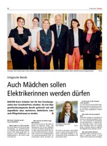 12   Lehrbetriebe | Schwyz Preisträger: Karin Schwiter (ganz rechts) und ihr Forschungsteam durften den Coreched-Preis von Bundespräsident Johann Schneider-Ammann entgegennehmen.