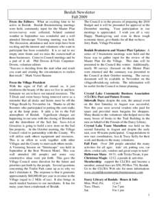 Beulah Newsletter Fall 2009 From the Editors: What an exciting time to be active in Beulah. Beulah Brainstorming meetings were held, community input for the Master Plan review/survey were collected, belated summer