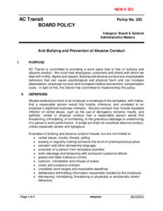 NEW # 201  AC Transit BOARD POLICY  Policy No. 203