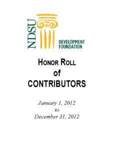 Honor Roll of Contributors January 1, 2012 to December 31, 2012