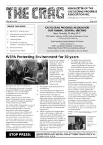 NEWSLETTER OF THE CASTLECRAG PROGRESS ASSOCIATION INC. Eighty five years serving the community ISSN[removed]
