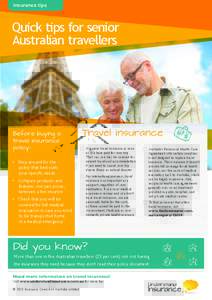Insurance tips  Quick tips for senior Australian travellers  Before buying a
