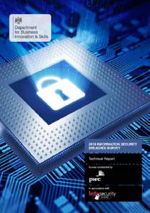 INFORMATION SECURITY BREACHES SURVEY 2014 | technical report  Commissioned by: The Department for Business, Innovation and Skills (BIS) is building a dynamic and competitive UK economy by: creating the conditions for bu
