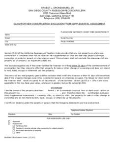 This form may be filled in before printing  ERNEST J. DRONENBURG, JR. SAN DIEGO COUNTY ASSESSOR/RECORDER/CLERK 9225 Clairemont Mesa Blvd San Diego, California, 
