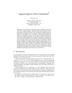 Logical Aspects of Set Constraints Dexter Kozen Computer Science Department Cornell University Ithaca, New York 14853, USA [removed]