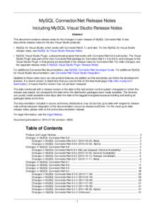 MySQL Connector/Net Release Notes - Including MySQL Visual Studio Release Notes