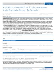 Application for Nonprofit Water Supply or Wastewater Service Corporation Property Tax Exemption