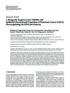 -Mangostin Suppresses the Viability and Epithelial-Mesenchymal Transition of Pancreatic Cancer Cells by Downregulating the PI3K/Akt Pathway