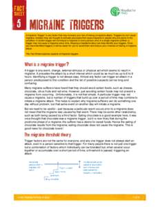 5  MIGRAINE Triggers A migraine “trigger” is any factor that may increase your risk of having a migraine attack. Triggers do not ‘cause’ migraine. Instead, they are thought to activate processes that cause migrai