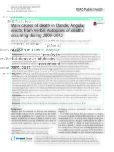 Main causes of death in Dande, Angola: results from Verbal Autopsies of deaths occurring during 2009–2012