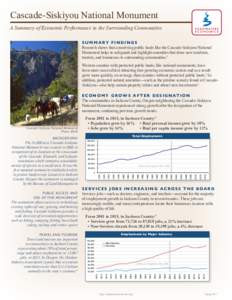 Cascade-Siskiyou National Monument A Summary of Economic Performance in the Surrounding Communities S U M M A RY F I N D I N G S Research shows that conserving public lands like the Cascade-Siskiyou National Monument hel