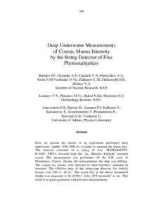 340  Deep Underwater Measurements of Cosmic Muons Intensity by the String Detector of Five Photomultipliers