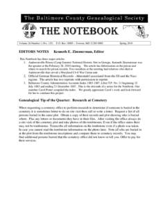 Volume 26 Number 1 (NoEDITORS NOTES P.O. Box 10085 – Towson, MD