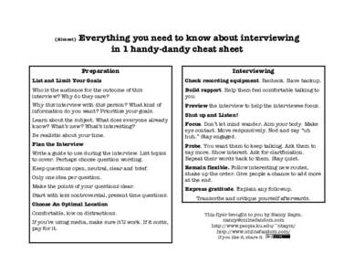 (Almost)  Everything you need to know about interviewing in 1 handy-dandy cheat sheet Preparation