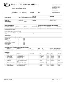 Corporation Service Company 2711 Centerville Road Wilmington, DEAnnual Report Detail Report