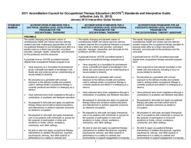 2011 Accreditation Council for Occupational Therapy Education (ACOTE®) Standards and Interpretive Guide (effective July 31, 2013) January 2012 Interpretive Guide Version STANDARD NUMBER