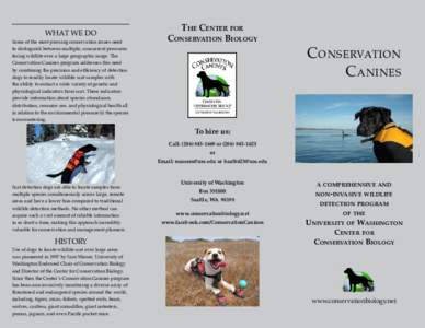 What we do  Some of the most pressing conservation issues need to distinguish between multiple, concurrent pressures facing wildlife over a large geographic range. The Conservation Canines program addresses this need