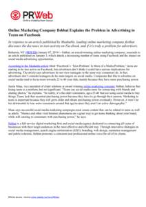 Online Marketing Company fishbat Explains the Problem in Advertising to Teens on Facebook In response to an article published by Mashable, leading online marketing company fishbat discusses the decrease in teen activity 