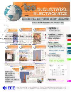 IEEE INDUSTRIAL ELECTRONICS SOCIETY NEWSLETTER ISSNSeptember VOL. 55, NOHighlights of the current issue