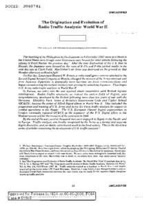 DOCID: [removed]UNCLASSIFIED The Origination and Evolution of Radio Traffic Analysis: World War II (b) (3)-P.L.