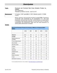 StatsUpdate Topic: Provincial and Territorial Real Gross Domestic Product by Industrypreliminary)