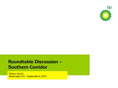 Roundtable Discussion – Southern Corridor Wilson Center Washington DC, September 9, 2013  Shah Deniz and the Southern Corridor