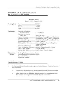 Control of Blue-green Algae in Aquaculture Ponds  CONTROL OF BLUE-GREEN ALGAE IN AQUACULTURE PONDS Reporting Period January 1, August 31, 2002