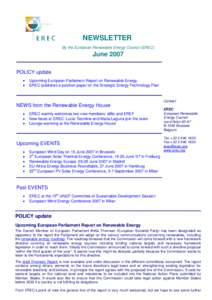 NEWSLETTER By the European Renewable Energy Council (EREC) June 2007 POLICY update •