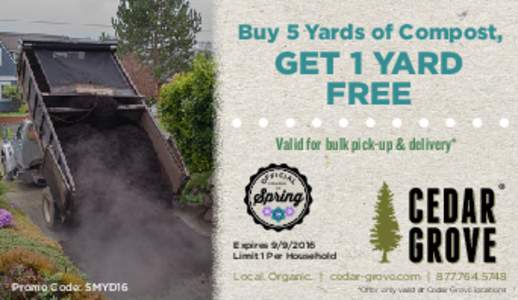 Buy 5 Yards of Compost,  GET 1 YARD FREE Valid for bulk pick-up & delivery*