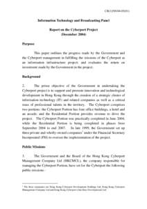 CB[removed])  Information Technology and Broadcasting Panel Report on the Cyberport Project (December[removed]Purpose