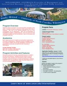 WOLLONGONG, AUSTRALIA-Principles of Management and International Business Cross-Directed Individual Study Available SUMMER One 2016 Ab ro a d — Un iv y