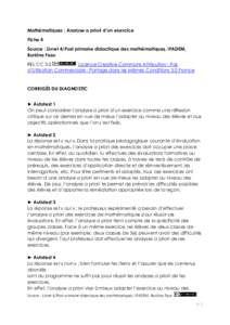 Mathématiques : Analyse a priori d’un exercice Fiche 4 Source : Livret 4/Post primaire didactique des mathématiques, IFADEM, Burkina Faso REL CC 3.0 Licence Creative Commons Attribution - Pas