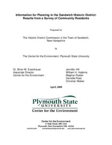 Information for Planning in the Sandwich Historic District: Results from a Survey of Community Residents   Prepared for
