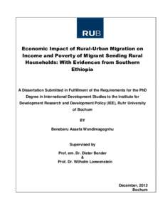 Economic impact of rural-urban migration on income and poverty of migrant sending rural households : with evidences from southern Ethiopia