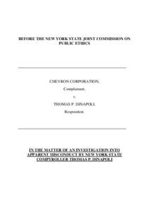 BEFORE THE NEW YORK STATE JOINT COMMISSION ON PUBLIC ETHICS CHEVRON CORPORATION, Complainant, v.