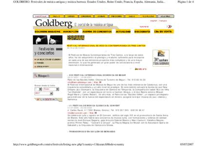 GOLDBERG: Festivales de música antigua y música barroca: Estados Unidos, Reino Unido, Francia, España, Alemania, Italia...  Página 1 de 4 english | français