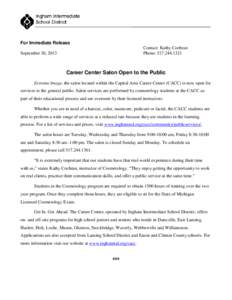 For Immediate Release Contact: Kathy Cochran Phone: [removed]September 30, 2013
